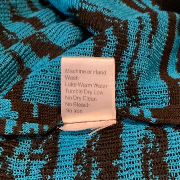 Ming Wang Cardigan Jacket Teal Blue Brown Ruffle Trim Large - Picture 8 of 8